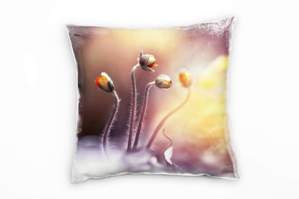 Paul Sinus Art Blumen, Frühling, Knospen, orange, braun Deko Kissen 40x40cm für Couch Sofa Lounge Zierkissen