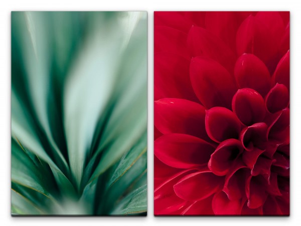 Paul Sinus Art 2 Bilder je 60x90cm Dahlie rote Blume grünes Blatt Harmonie Beruhigend Meditation Makrofotografie