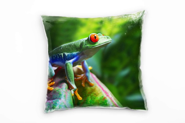 Paul Sinus Art Tiere, bunt, farbenfroher Frosch Deko Kissen 40x40cm für Couch Sofa Lounge Zierkissen