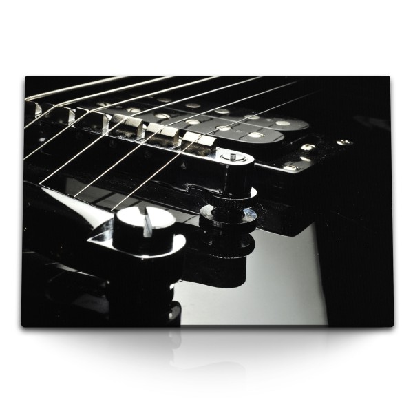 Paul Sinus Art 120x80cm Wandbild auf Leinwand Schwarz Weiß Gitarre Musikinstrument Dunkel Fotokunst