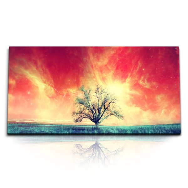 Paul Sinus Art Kunstdruck Bilder 120x60cm Roter Himmel Baum Horizont Fantasievoll Sonne