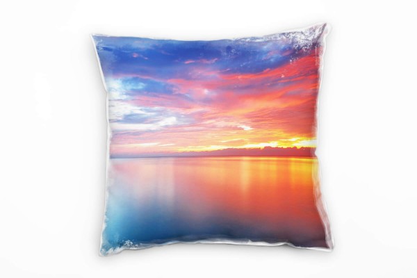 Paul Sinus Art Strand und Meer, blau, rot, Himmel Deko Kissen 40x40cm für Couch Sofa Lounge Zierkissen