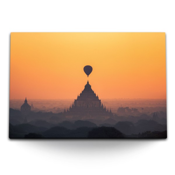 Paul Sinus Art 120x80cm Wandbild auf Leinwand Bagan Myanmar Tempel Asien roter Himmel Heißluftballon