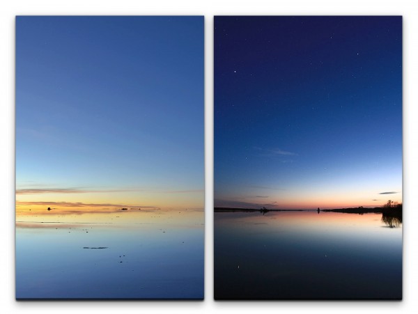 Paul Sinus Art 2 Bilder je 60x90cm Horizont Blauer Himmel Sonnenuntergang Nachthimmel See Meer