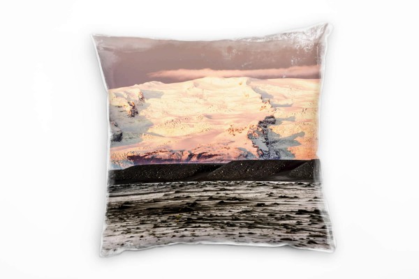 Paul Sinus Art Winter, Island, Sonnenuntergang, Schnee, orange Deko Kissen 40x40cm für Couch Sofa Lounge Zierkissen