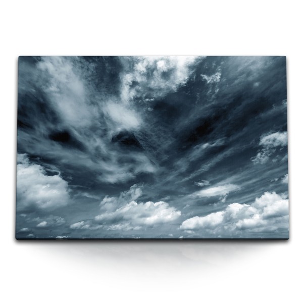 Paul Sinus Art 120x80cm Wandbild auf Leinwand Dunkle Wolken Himmel Grau Gewitter