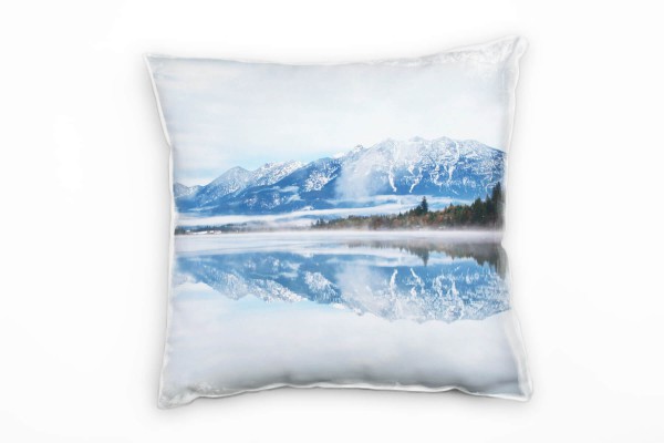 Paul Sinus Art Seen, Berge, Spiegelung, Wald, blau, grün Deko Kissen 40x40cm für Couch Sofa Lounge Zierkissen