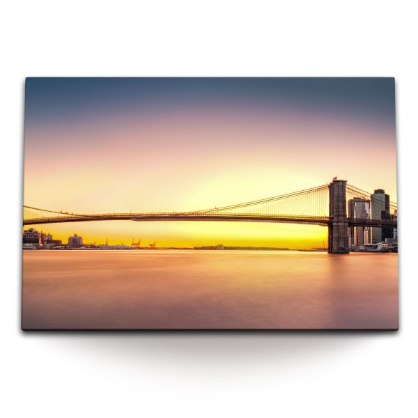 Paul Sinus Art 120x80cm Wandbild auf Leinwand Sonnenuntergang Brooklyn Bridge New York Abendrot