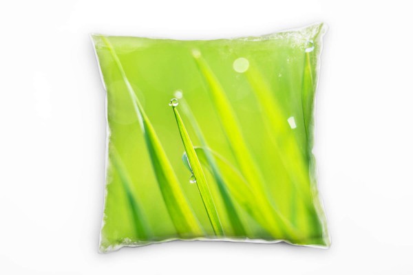 Paul Sinus Art Macro, Natur, Gras, Wassertropfen, grün Deko Kissen 40x40cm für Couch Sofa Lounge Zierkissen