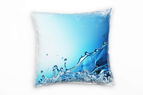 Paul Sinus Art Macro, blau, Wasser, Wassertropfen Deko Kissen 40x40cm für Couch Sofa Lounge Zierkissen