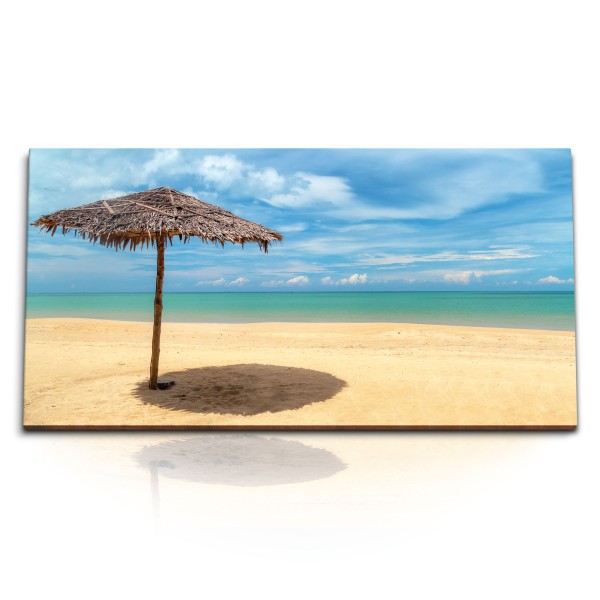 Paul Sinus Art Kunstdruck Bilder 120x60cm Sonnenschirm am Strand Meer Türkis blauer Himmel