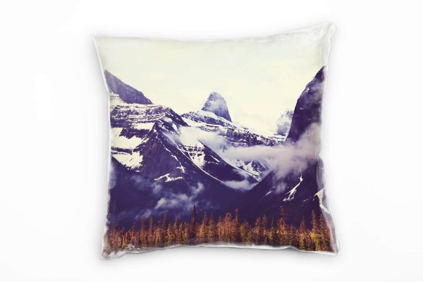 Paul Sinus Art Landschaft, braun, grau, Berge, Nadelwald, Schnee Deko Kissen 40x40cm für Couch Sofa Lounge Zierkiss