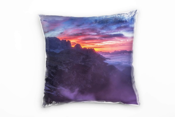 Paul Sinus Art Landschaft, Berge, Nebel, orange, blau Deko Kissen 40x40cm für Couch Sofa Lounge Zierkissen