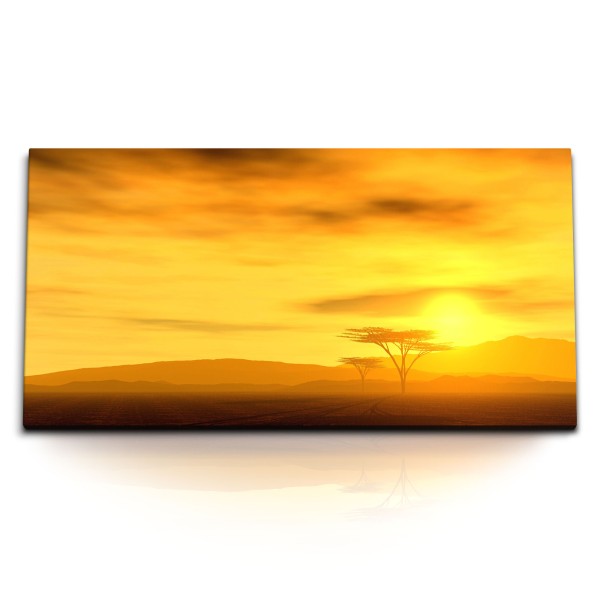 Kunstdruck Bilder 120x60cm Afrikanische Landschaft Sonnenuntergang Bäume Abendröte