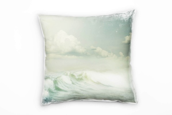 Paul Sinus Art Strand und Meer, überschlagene Wellen, grau, weiß Deko Kissen 40x40cm für Couch Sofa Lounge Zierkiss