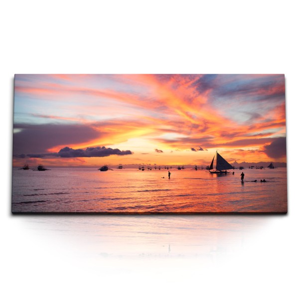 Paul Sinus Art Kunstdruck Bilder 120x60cm Sonnenuntergang Meer Strand Abendrot Horizont