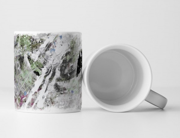 Paul Sinus Art Tasse Geschenk hellgraue Abstraktion, grün,blau,Orchidee Elemente