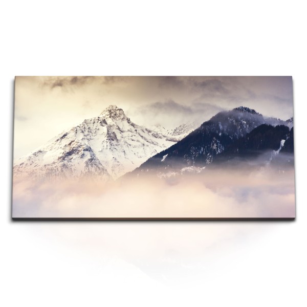 Paul Sinus Art Kunstdruck Bilder 120x60cm Berge Nebel Natur Schnee Alpen Wolken