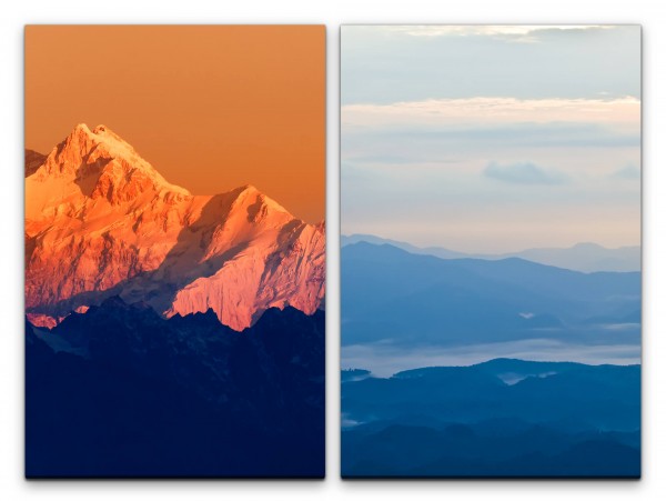 Paul Sinus Art 2 Bilder je 60x90cm Berge Berggipfel Schnee Natur Wunder Ruhe Stille