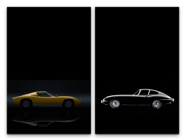 Paul Sinus Art 2 Bilder je 60x90cm Ferrari Oldtimer Schwarz Gelb Traumauto Jaguar Wagen