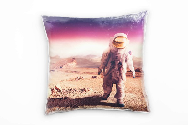 Paul Sinus Art Abstrakt, Natur, Astronaut, Planet, braun, pink Deko Kissen 40x40cm für Couch Sofa Lounge Zierkissen