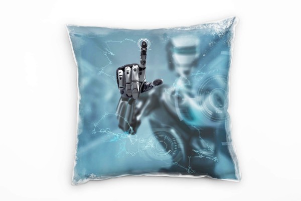 Paul Sinus Art Abstrakt, futuristisch, Roboter, grau, blau Deko Kissen 40x40cm für Couch Sofa Lounge Zierkissen