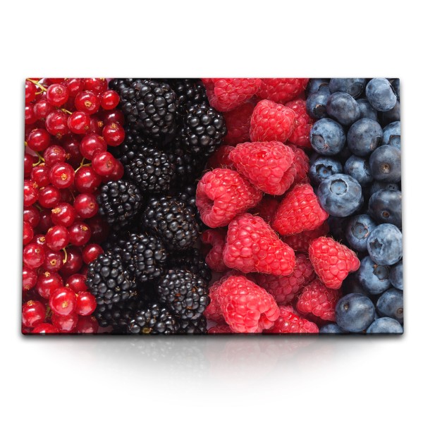 Paul Sinus Art 120x80cm Wandbild auf Leinwand Früchte Himbeeren Blaubeeren Brombeeren Küche