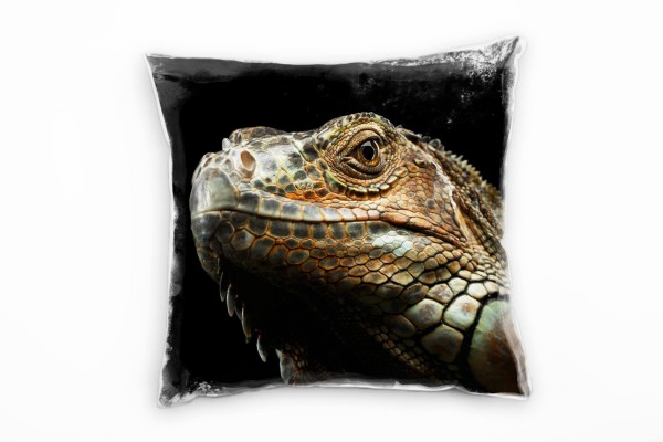 Paul Sinus Art Tiere, Leguan, Portrait, braun, schwarz Deko Kissen 40x40cm für Couch Sofa Lounge Zierkissen