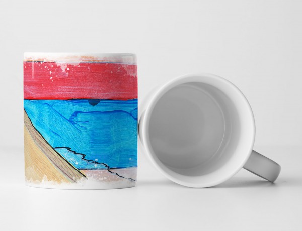 Paul Sinus Art Tasse Geschenk Abstraktes helles Bild mit roten orangen und blauen Elementen