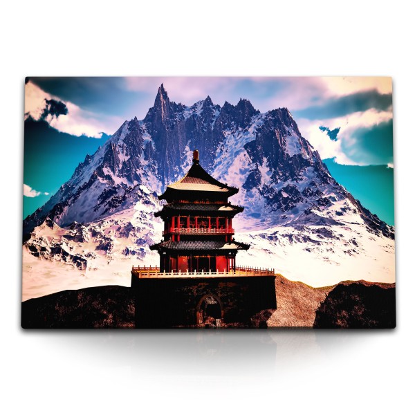 Paul Sinus Art 120x80cm Wandbild auf Leinwand Buddhistischer Tempel in den Bergen Asien