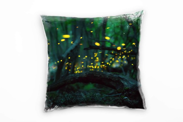 Paul Sinus Art Tiere, Glühwürmchen, Wald, Abend, gelb, grün Deko Kissen 40x40cm für Couch Sofa Lounge Zierkissen