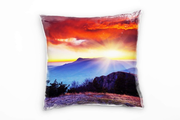 Paul Sinus Art Landschaft, orange, gelb, blau, Sonnenuntergang Deko Kissen 40x40cm für Couch Sofa Lounge Zierkissen