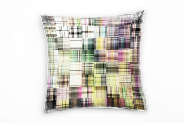 Paul Sinus Art Abstrakt, Kästchen, weiß, grau, lila, grün, gold Deko Kissen 40x40cm für Couch Sofa Lounge Zierkisse