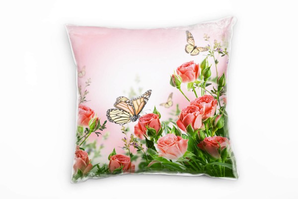 Paul Sinus Art Blume, rosa, grün, Rosen, Schmetterlinge Deko Kissen 40x40cm für Couch Sofa Lounge Zierkissen