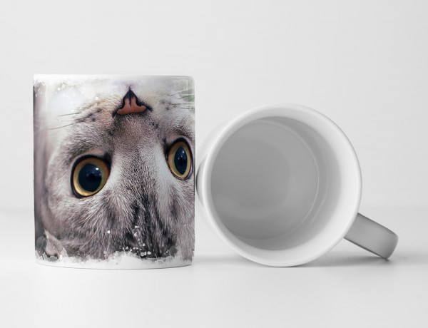 Paul Sinus Art Tasse Geschenk Tierfotografie – Liegende Katze auf dem Rücken