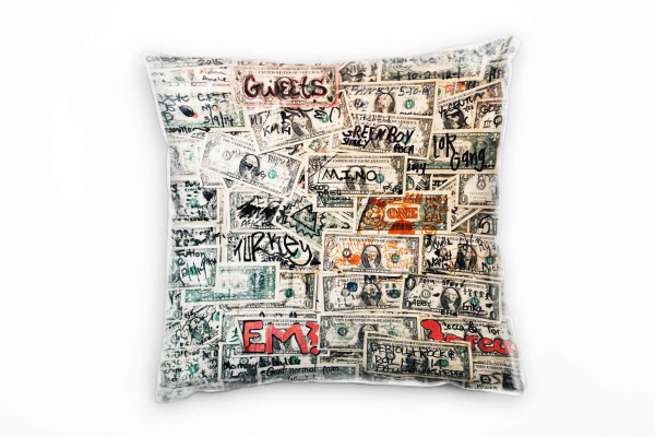 Paul Sinus Art Urban, Wand mit Geld, US Dollar, grau, rot Deko Kissen 40x40cm für Couch Sofa Lounge Zierkissen