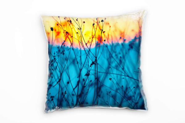 Paul Sinus Art Natur, Sonnenuntergang, Feld, blau, orange Deko Kissen 40x40cm für Couch Sofa Lounge Zierkissen