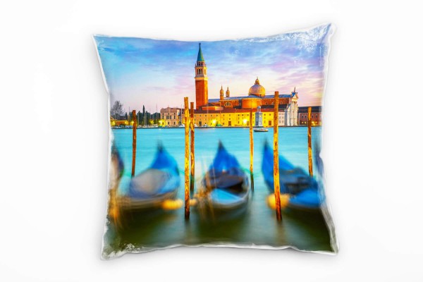 Paul Sinus Art City, Venedig, Italien, Boote, Abend, türkis, orange Deko Kissen 40x40cm für Couch Sofa Lounge Zierk