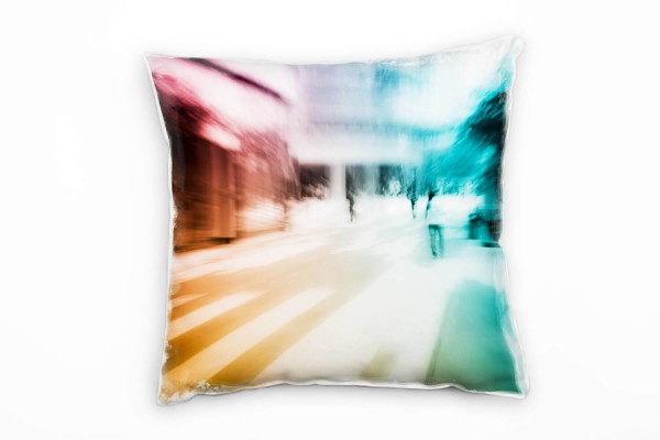 Paul Sinus Art City, türkis, rosa, abstrakt, Bewegung, Unscharf, Menschen Deko Kissen 40x40cm für Couch Sofa Lounge