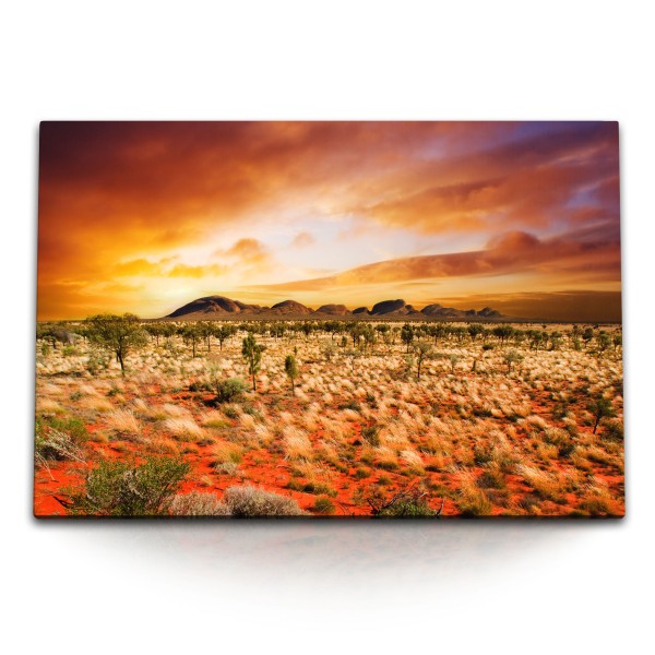 Paul Sinus Art 120x80cm Wandbild auf Leinwand Australien Outback Landschaft Steppe Rot Abendröte