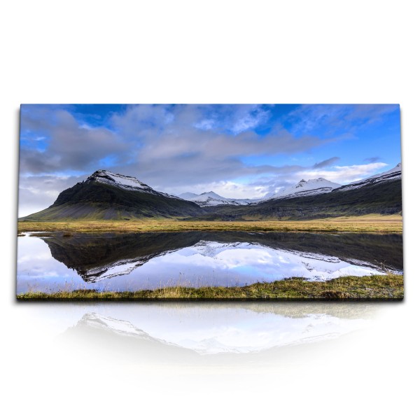 Paul Sinus Art Kunstdruck Bilder 120x60cm Natur Berge See Island Schneegipfel