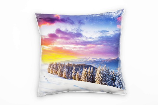 Paul Sinus Art Winter, weiß, blau, gelb, Schnee, Nadelbäume, Sonne Deko Kissen 40x40cm für Couch Sofa Lounge Zierk