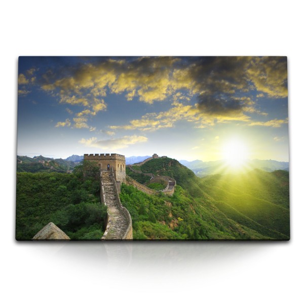 Paul Sinus Art 120x80cm Wandbild auf Leinwand Chinesische Mauer Asien Sonnenuntergang Natur China