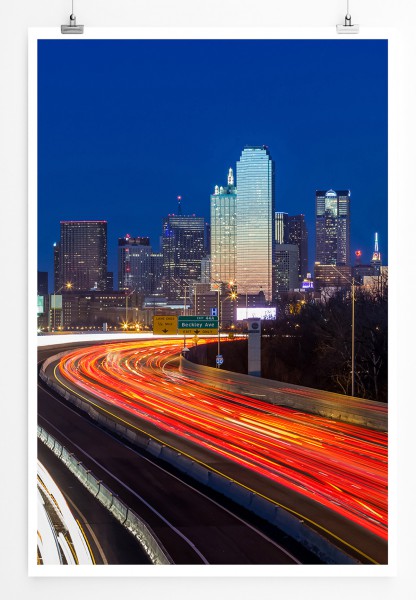 Paul Sinus Art 90x60cm Poster Dallas Downtown skyline at night Texas USA