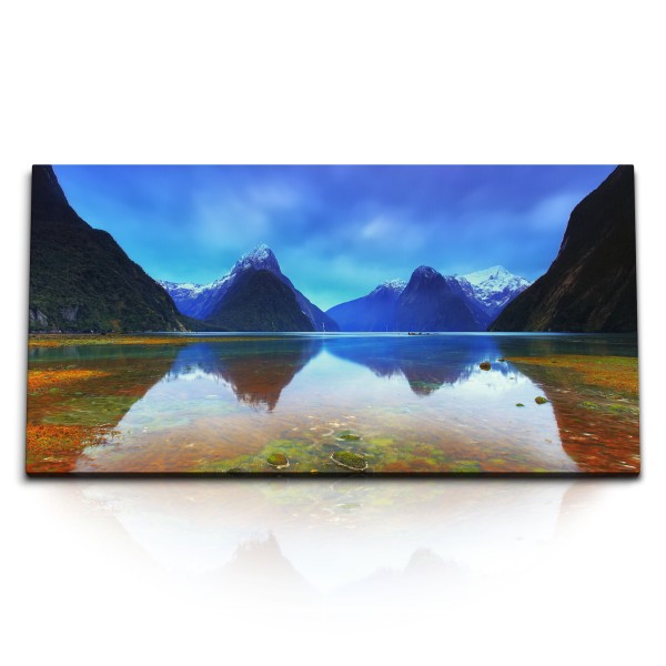 Paul Sinus Art Kunstdruck Bilder 120x60cm Bergsee Berge Natur Schneegipfel Gebirge