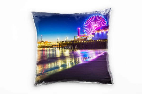 Paul Sinus Art Urban, Santa Monica, Nacht, Freizeitpark, bunt Deko Kissen 40x40cm für Couch Sofa Lounge Zierkissen