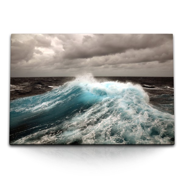 Paul Sinus Art 120x80cm Wandbild auf Leinwand Wilder Ozean Sturm Wellen Horizont Wolken