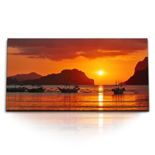 Paul Sinus Art Kunstdruck Bilder 120x60cm Thailand Meer Sonnenuntergang roter Himmel Inseln