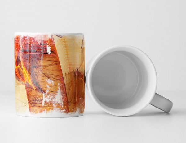 Paul Sinus Art Tasse Geschenk orange-rote Abstraktion; gelb,weiß,sandbraune Elemente