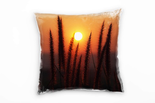 Paul Sinus Art Natur, Sonnenuntergang, Gräser, orange Deko Kissen 40x40cm für Couch Sofa Lounge Zierkissen